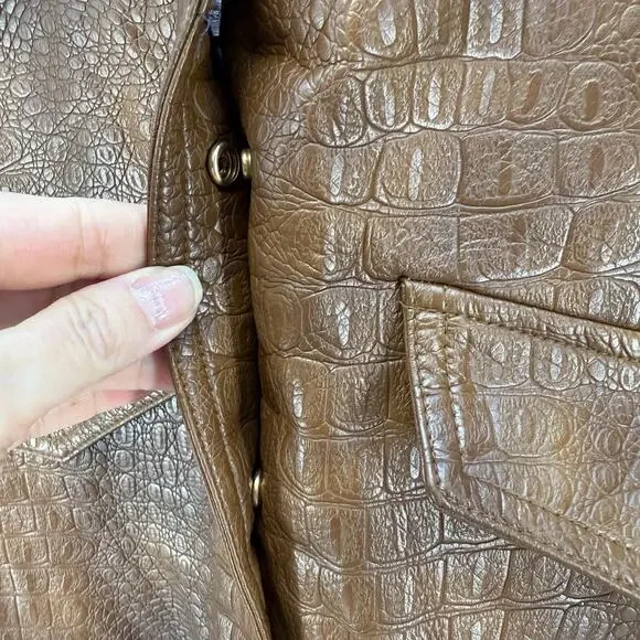 Zara Skirt Women's XS Brown Croc Embossed Vegan Leather Suspenders Miniskirt - Picture 3 of 10